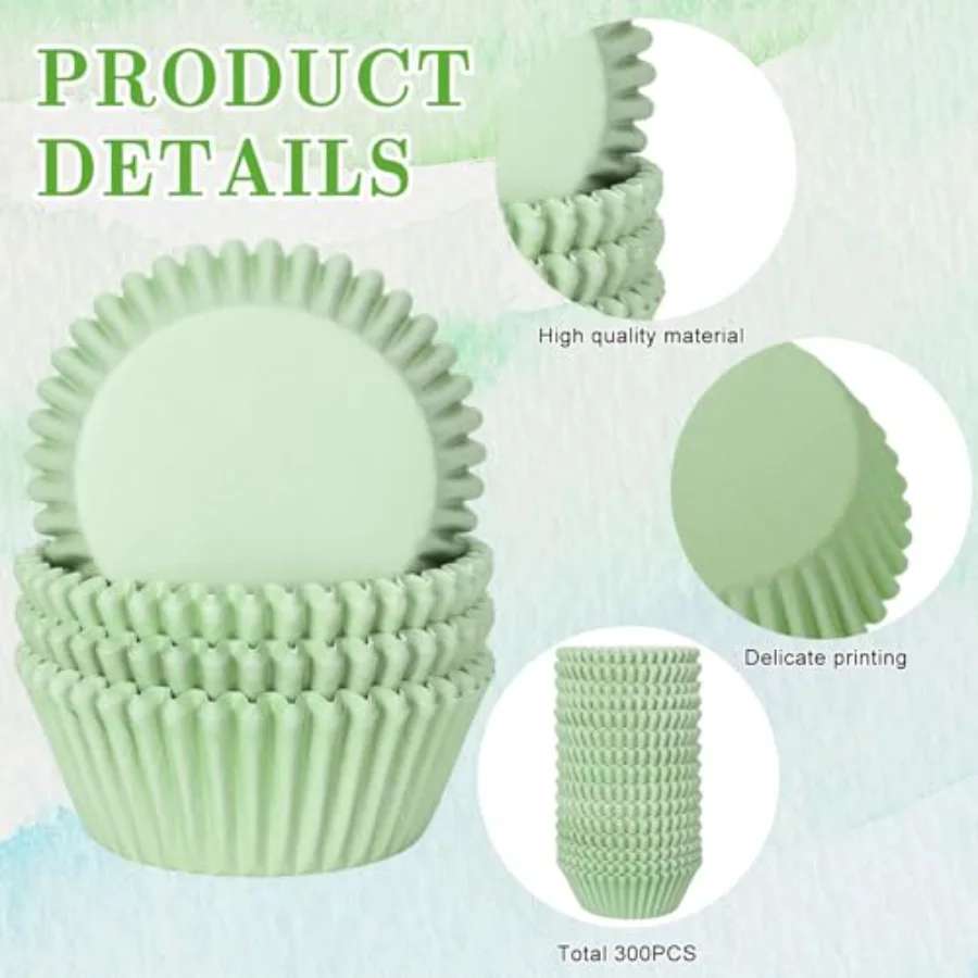 300Pcs Sage Green Cupcake Liners Baby Shower Baking Cups Wedding Cupcake, view 3