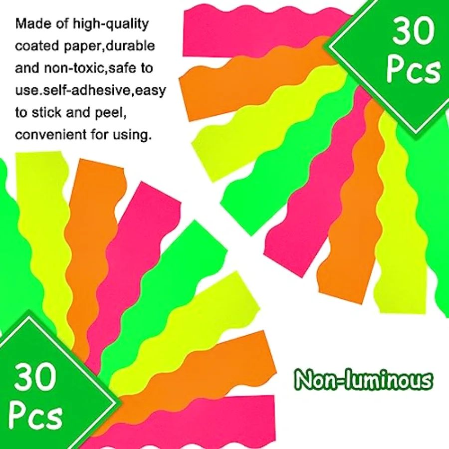 69Ft Neon Color Bulletin Board Border Fluorescent Green Yellow Orange Rose, view 3