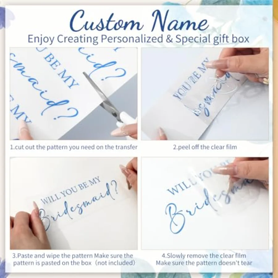 10 Pcs Will You Be My Bridesmaid Transfer Stickers Blue Vinyl Maid of, view 3