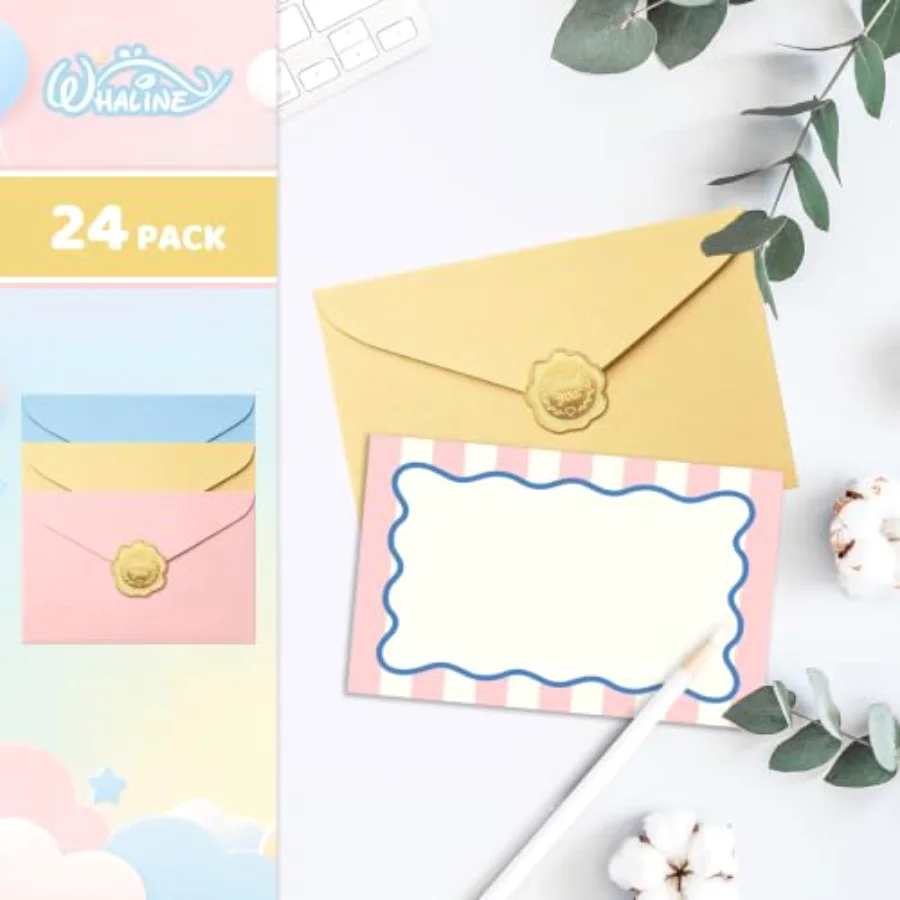 24Pcs Flat Blank Notes with Envelopes Colorful Stripe & Wavy Line Blank, view 3
