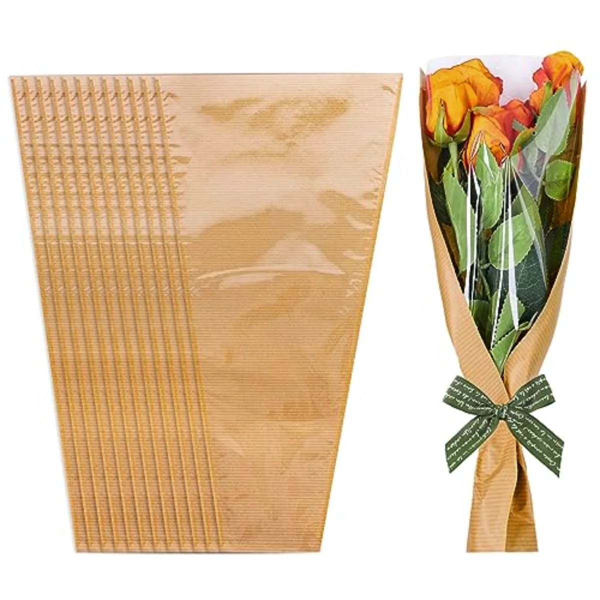 50Pcs Flower Wrapping Bags Mother's Day Kraft Paper Floral Packing Sleeves