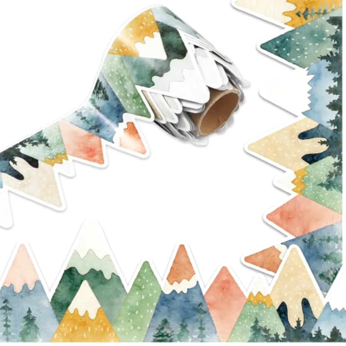 Mountain Bulletin Board Border Watercolor Green Mountains Die Cut Trim