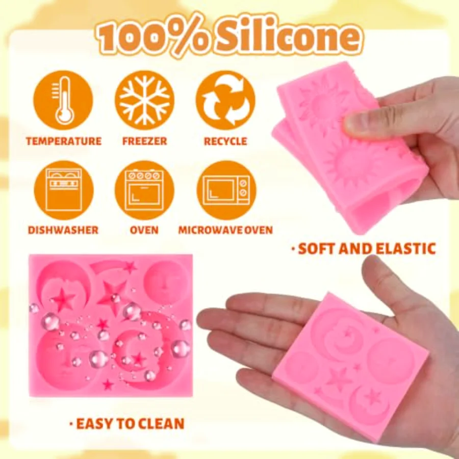 3 Packs Sun Moon Face Star Fondant Molds Ramadan Eid Mubarak Silicone, view 3