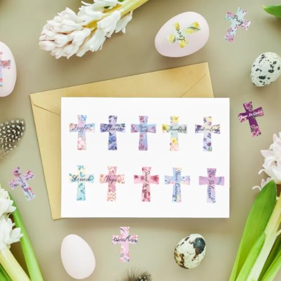 1000 Pcs Easter Stickers Floral Cross Roll Stickers Assorted Bible Verse, view 4