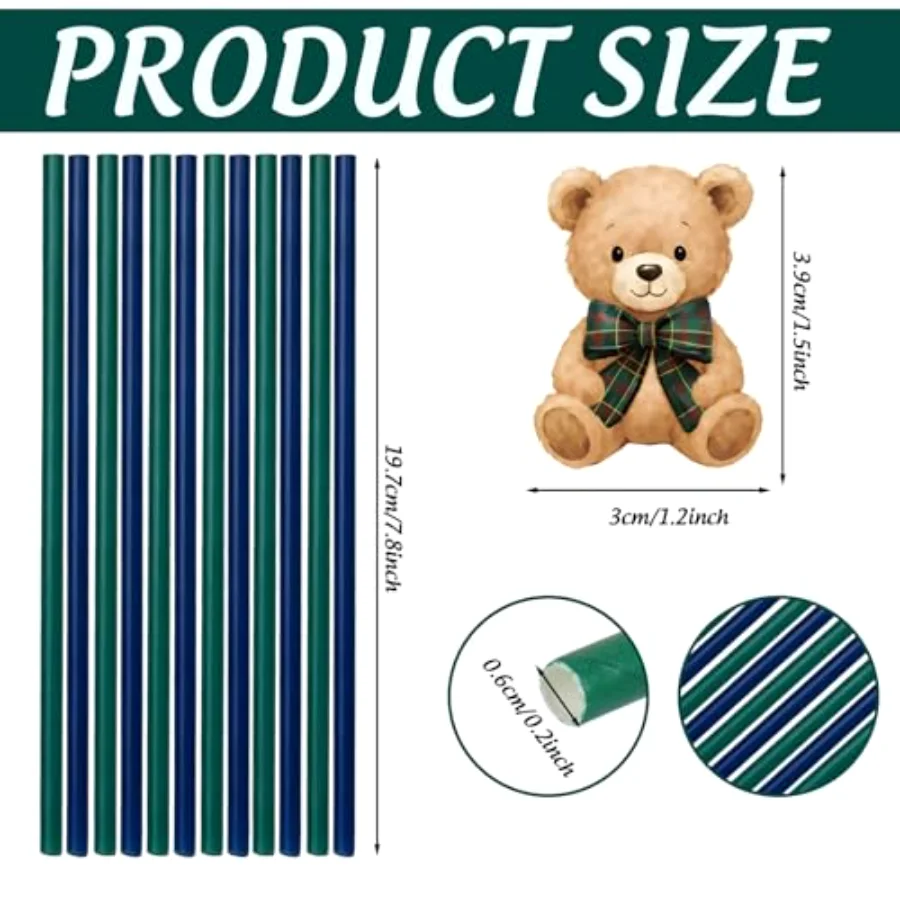 60Pcs Tartan Plaid Bear Paper Straws Baby Shower Drinking Straws Blue, view 2