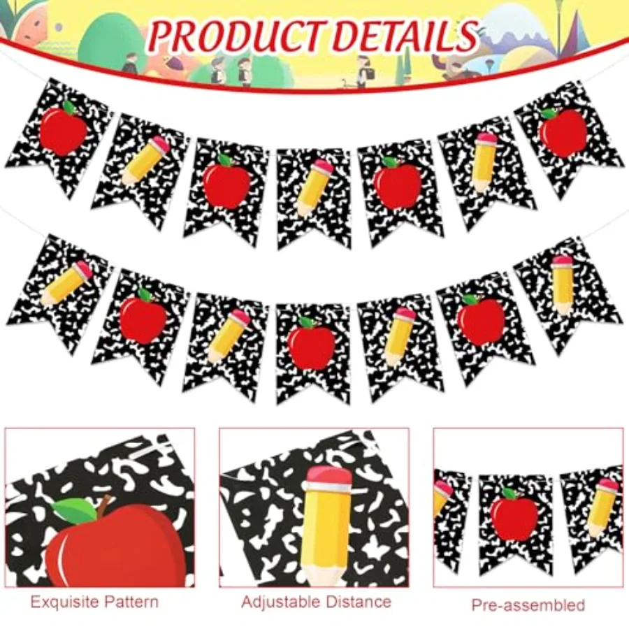 Back to School Decorations DIY Required Bunting Garland Composition Apples, view 3