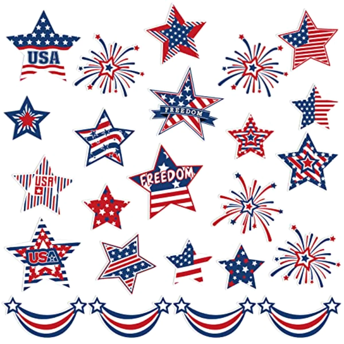 24Pcs Patriotic Refrigerator Magnets 4th of July Stars Fireworks