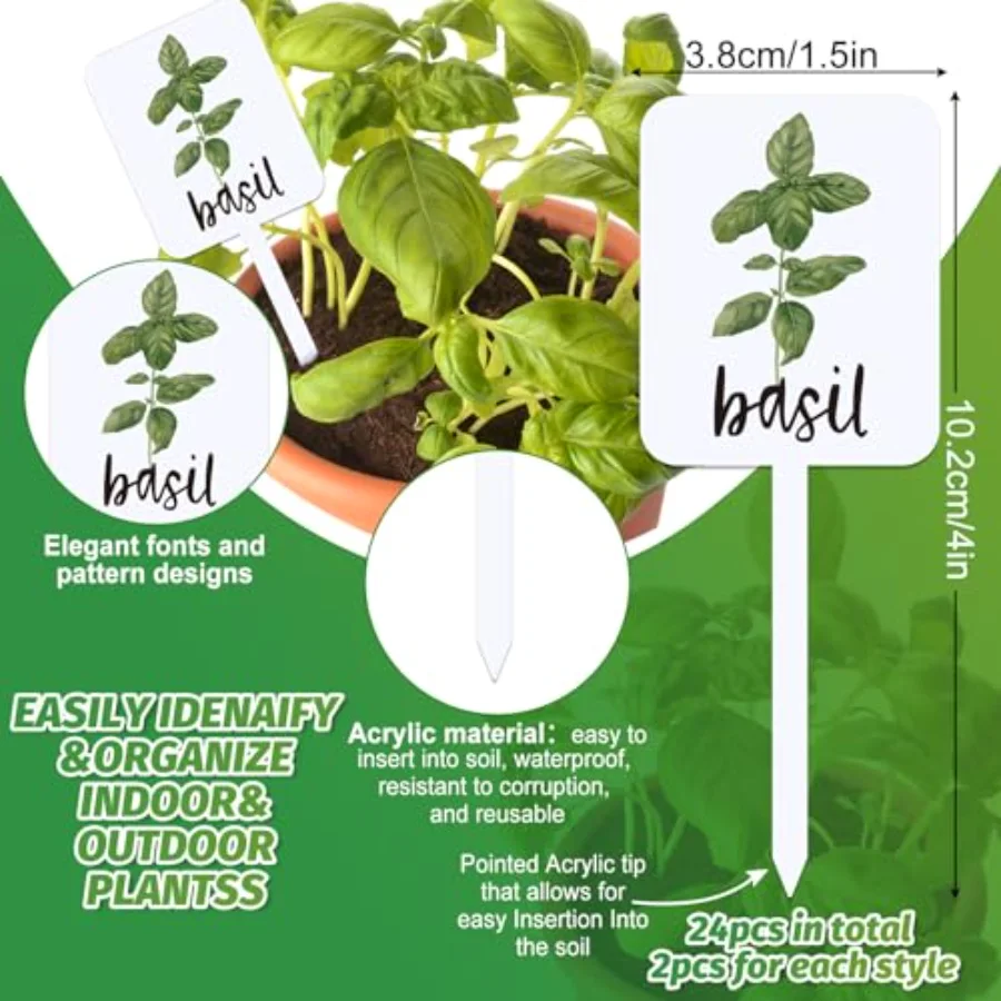 24Pcs Acrylic Plant Label Signs 12 Styles Planted Herb Garden Markers, view 2