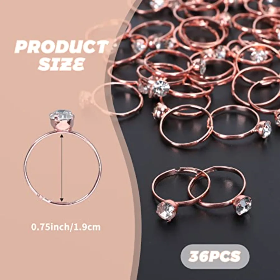 36 Packs Rose Gold Diamond Engagement Rings Bridal Shower Rings for, view 2