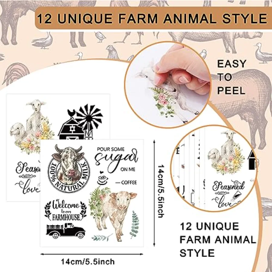 12 Sheet Farmhouse Rub on Transfer for Furniture and Crafts Rustic Animals, view 2