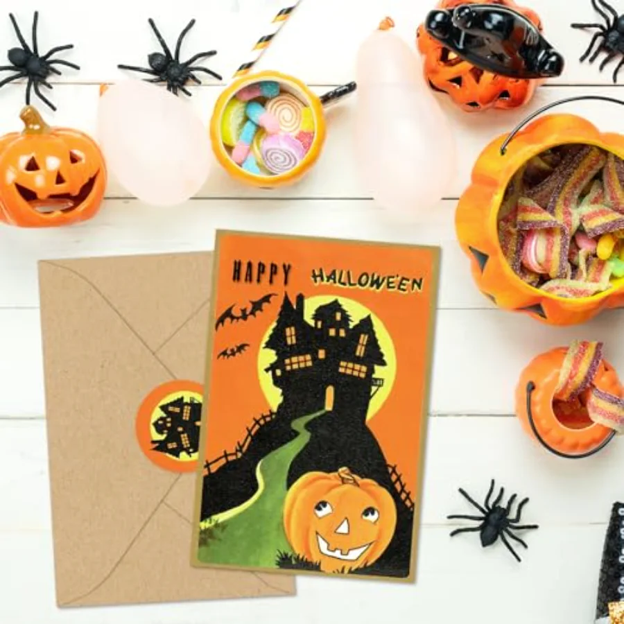 50 Pack Halloween Greeting Cards with Sticker Envelope Vintage Evil, view 4