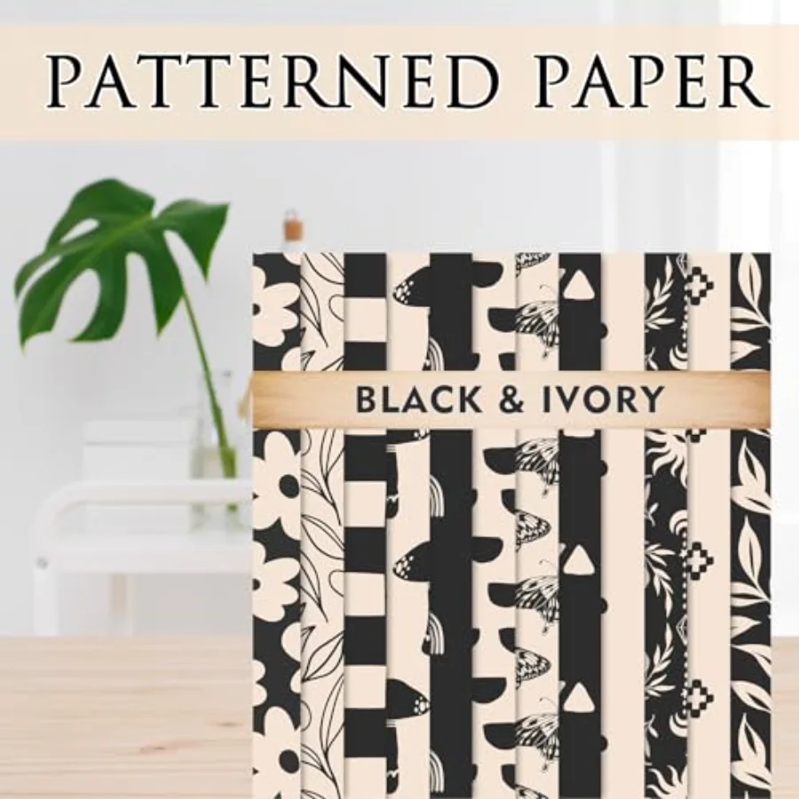 24Pcs Boho Ivory Pattern Paper Black Beige Scrapbook Specialty Paper, view 4