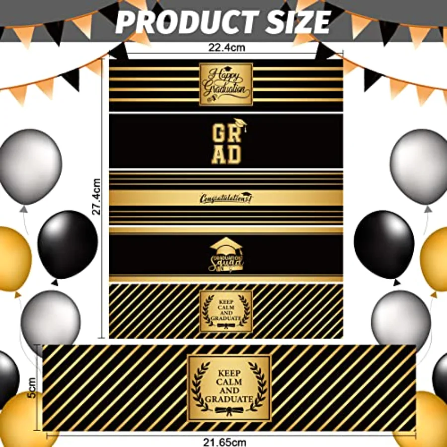 100Pcs Graduation Water Bottle Labels Black Gold Water Bottle Stickers, view 2