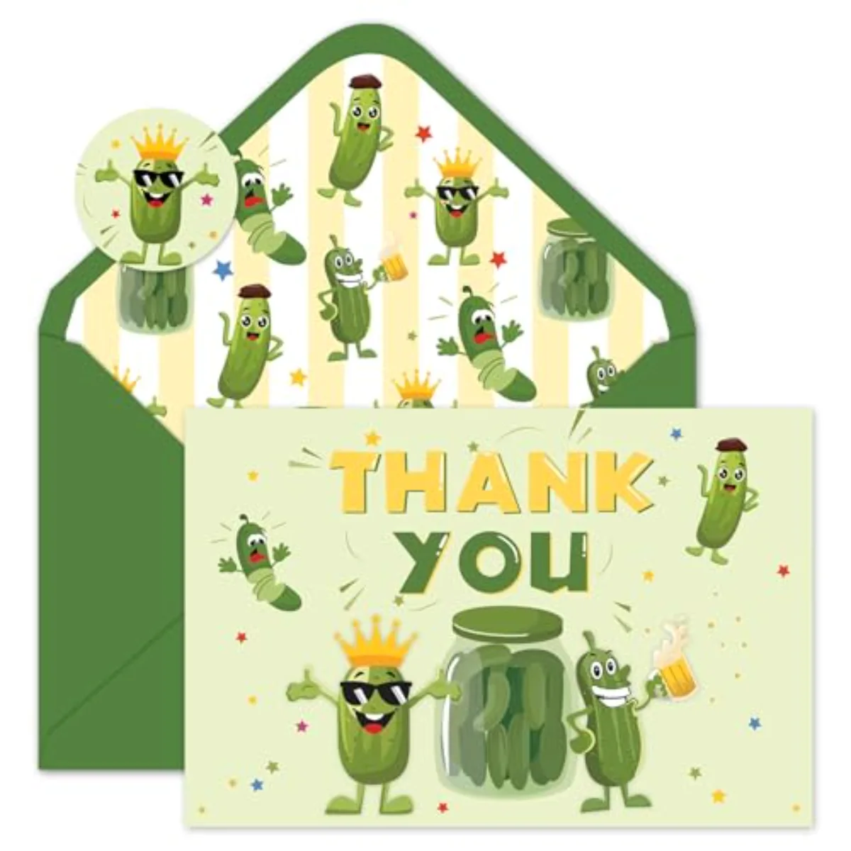 24 Pack Funny Pickle Party Thank You Cards Green Cucumber Greeting Card