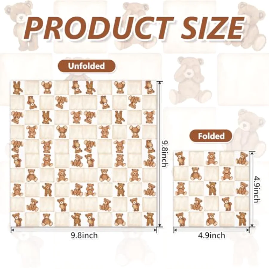 50Pcs Checkered Bear Cocktail Napkins Beige Brown Gingham Paper Napkins, view 2