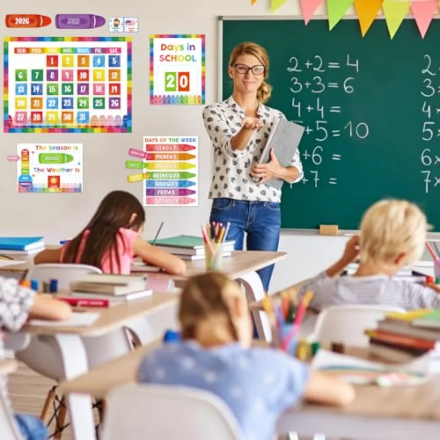 200Pcs Classroom Calendar Set Bulletin Board Decor Colorful Crayon, view 3