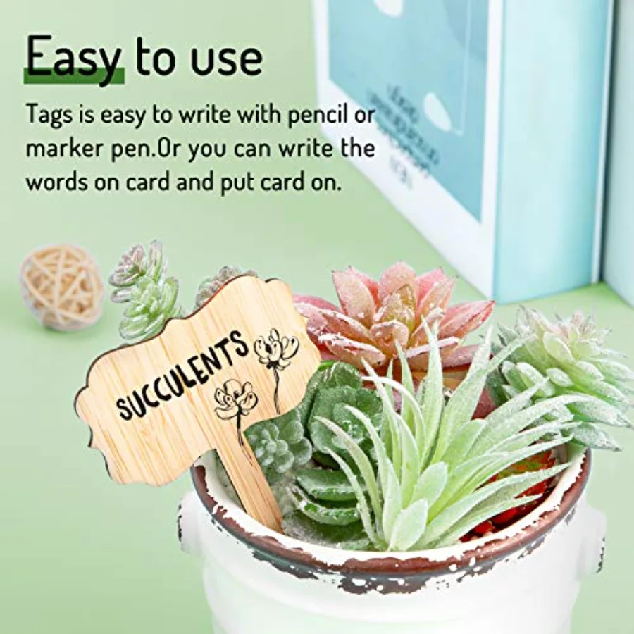 60Pcs Bamboo Plant Labels with 1 Marker Pen Eco-Friendly T-Type Wooden, view 3