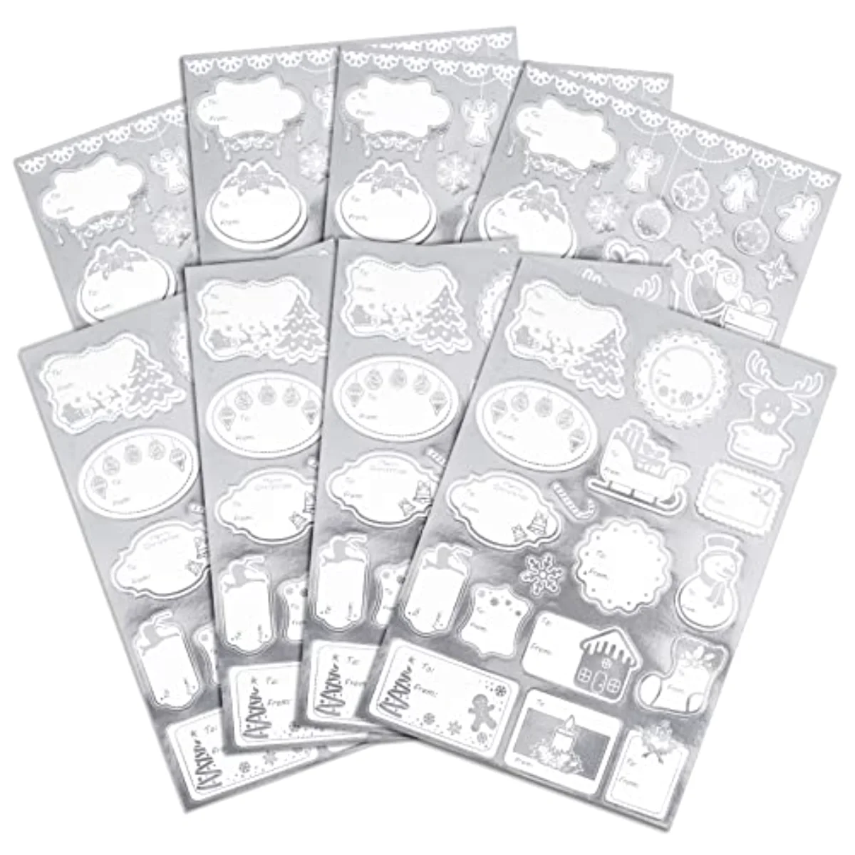 128Pcs Christmas Sliver Foil Gift Tags Assorted Christmas Name Tag