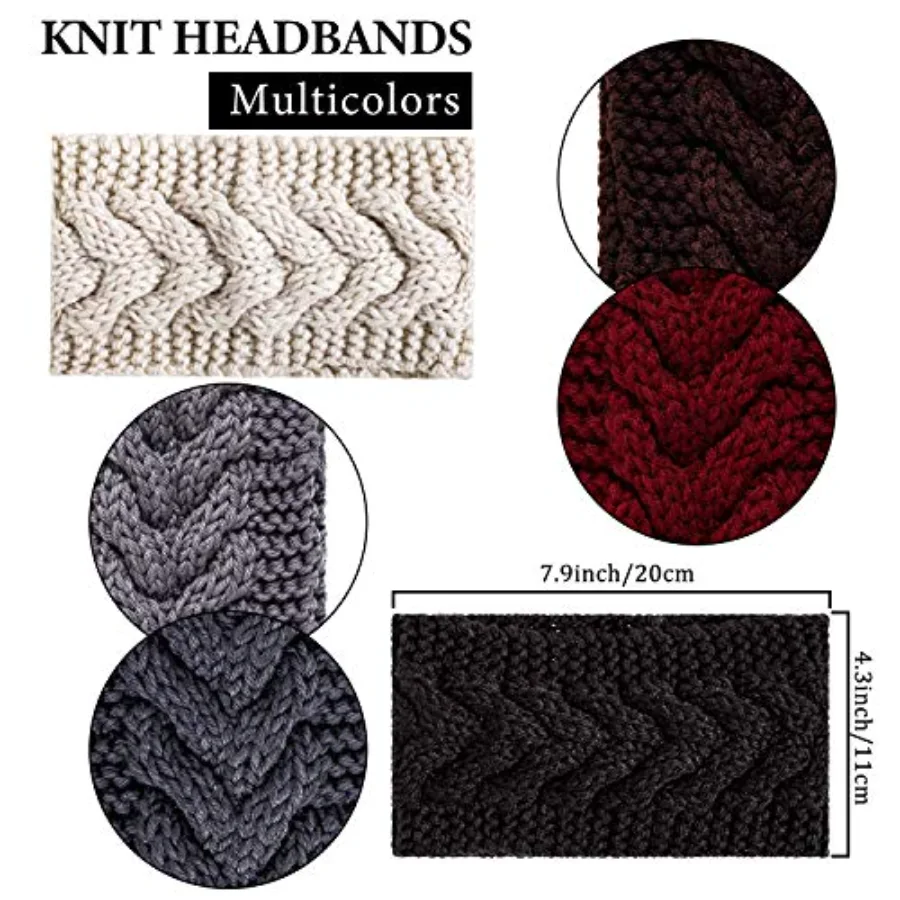 6 Pieces Twist Knitted Headbands Winter Ear Warmers, view 2