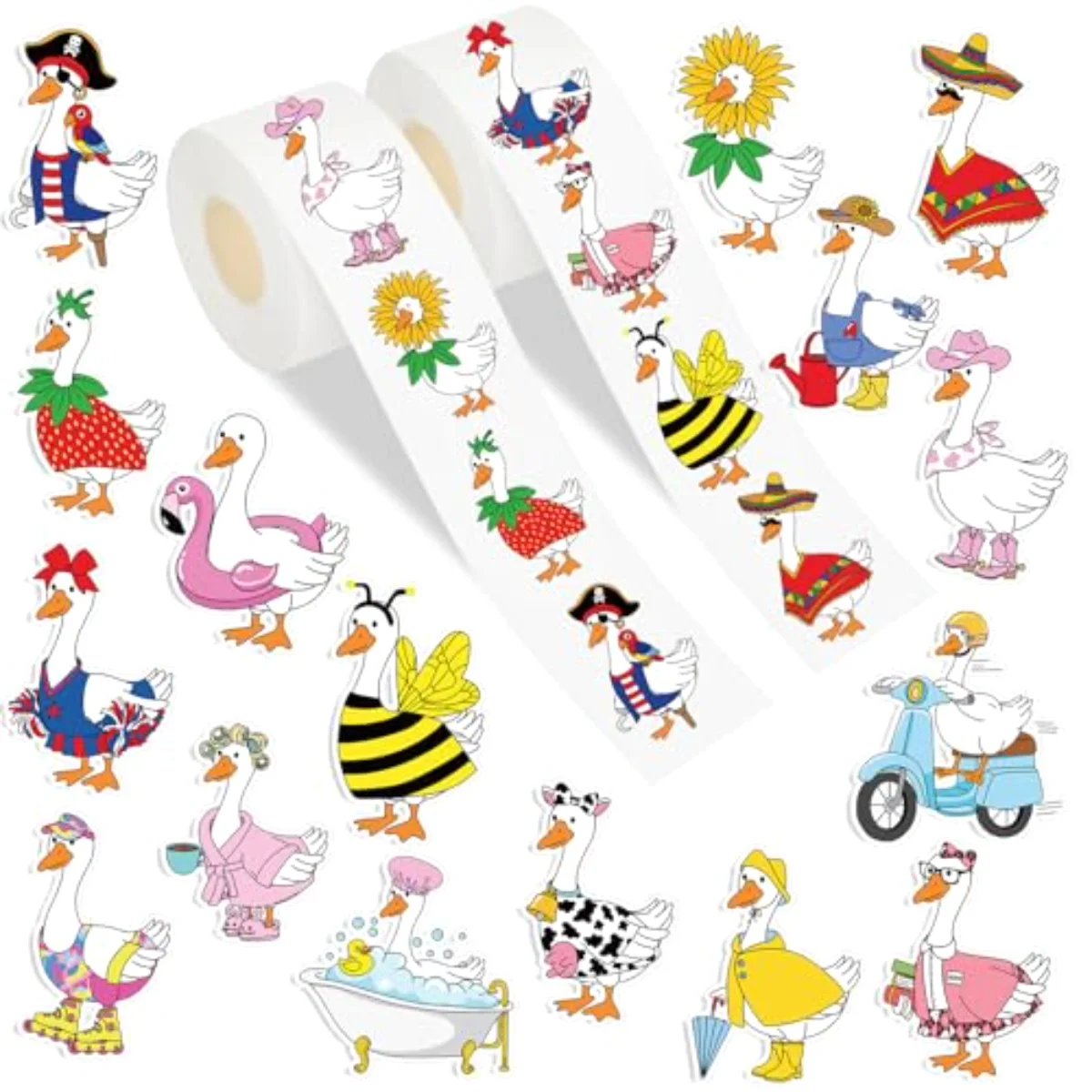 1000 Pcs Silly Goose Stickers Roll Funny Goose Self Adhesive Decals for