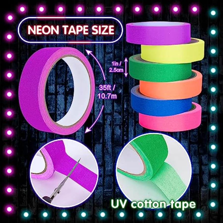 6 Colors Neon Gaffer Cloth Tape Fluorescent (MCLS), view 2