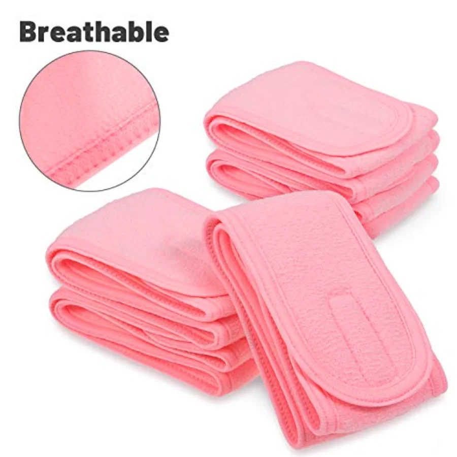 Spa Headband 4 Pcs Pink Makeup Hair Band Facial Head Wrap Hair Tie, view 4