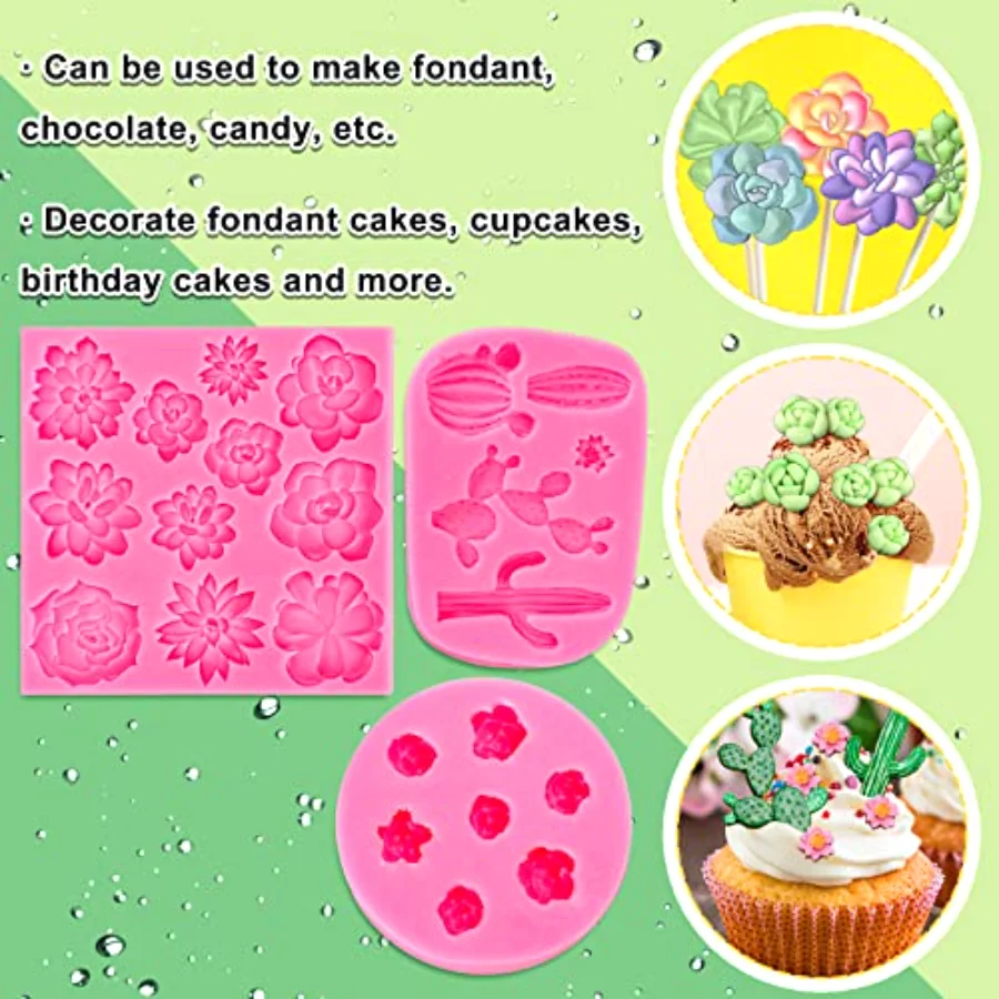 Succulent Fondant Molds 3D Silicone Cactus Succulents Leaves Moulds, view 4