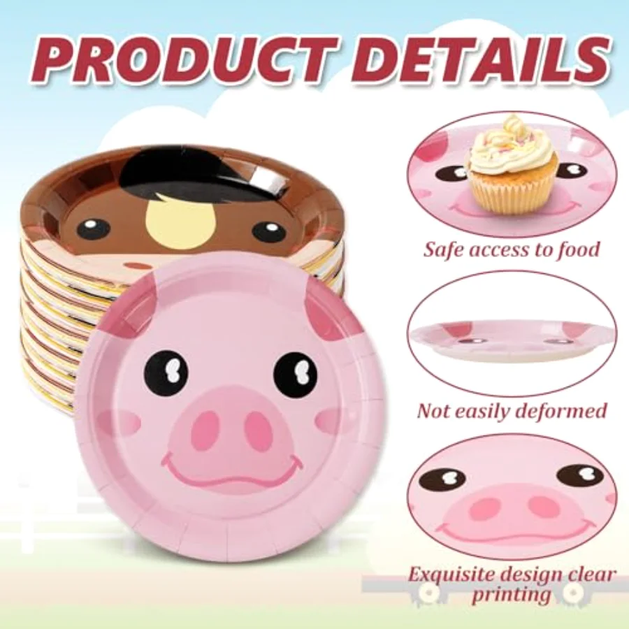 60Pcs Farm Animal Birthday Party Dessert Plates Cock Pig Cow Sheep, view 3