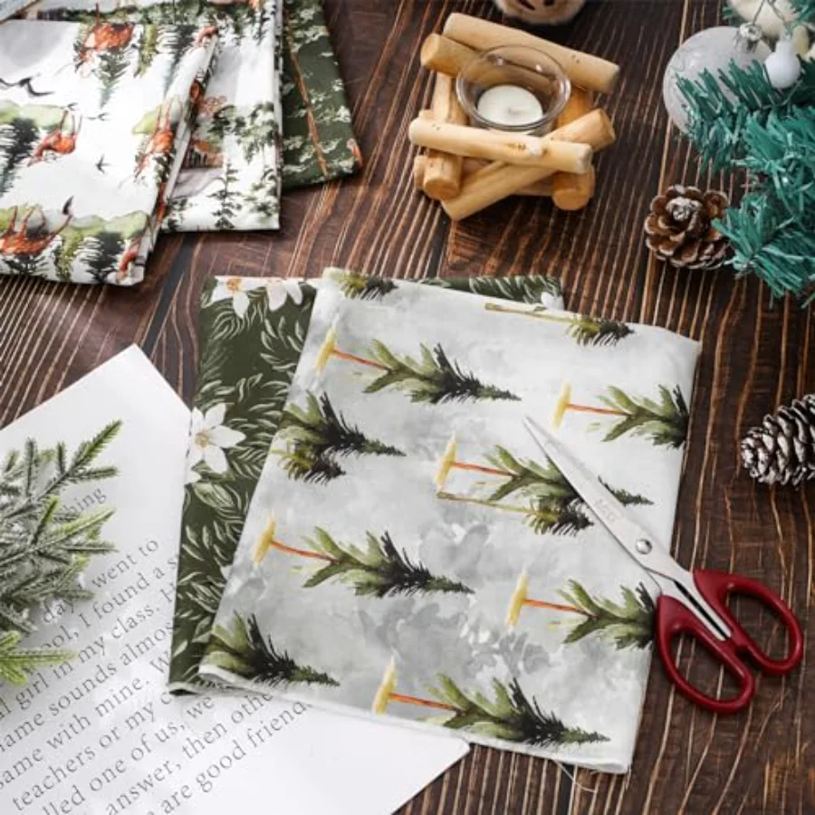 12Pcs Christmas Watercolor Forest Cotton Fabric Bundles 18 x 22 Inch Green, view 4