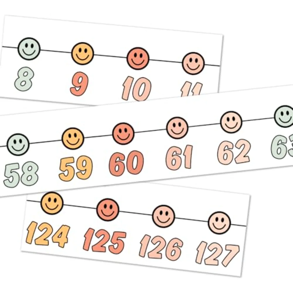 32 Pcs Boho Number Line Bulletin Board Colorful Smile Face Number Line