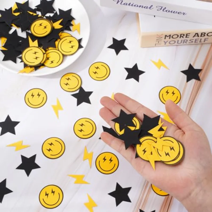 300Pcs One Happy Dude Table Confetti Smile Face Lightning Star Shaped, view 3