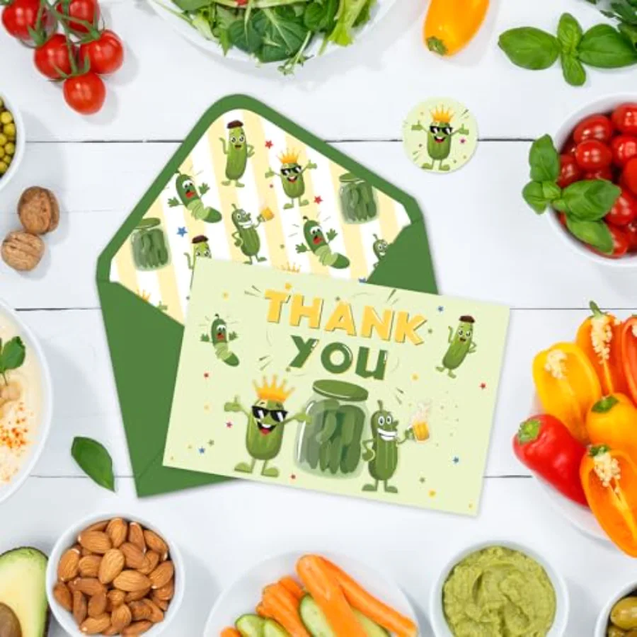 24 Pack Funny Pickle Party Thank You Cards Green Cucumber Greeting Card, view 4