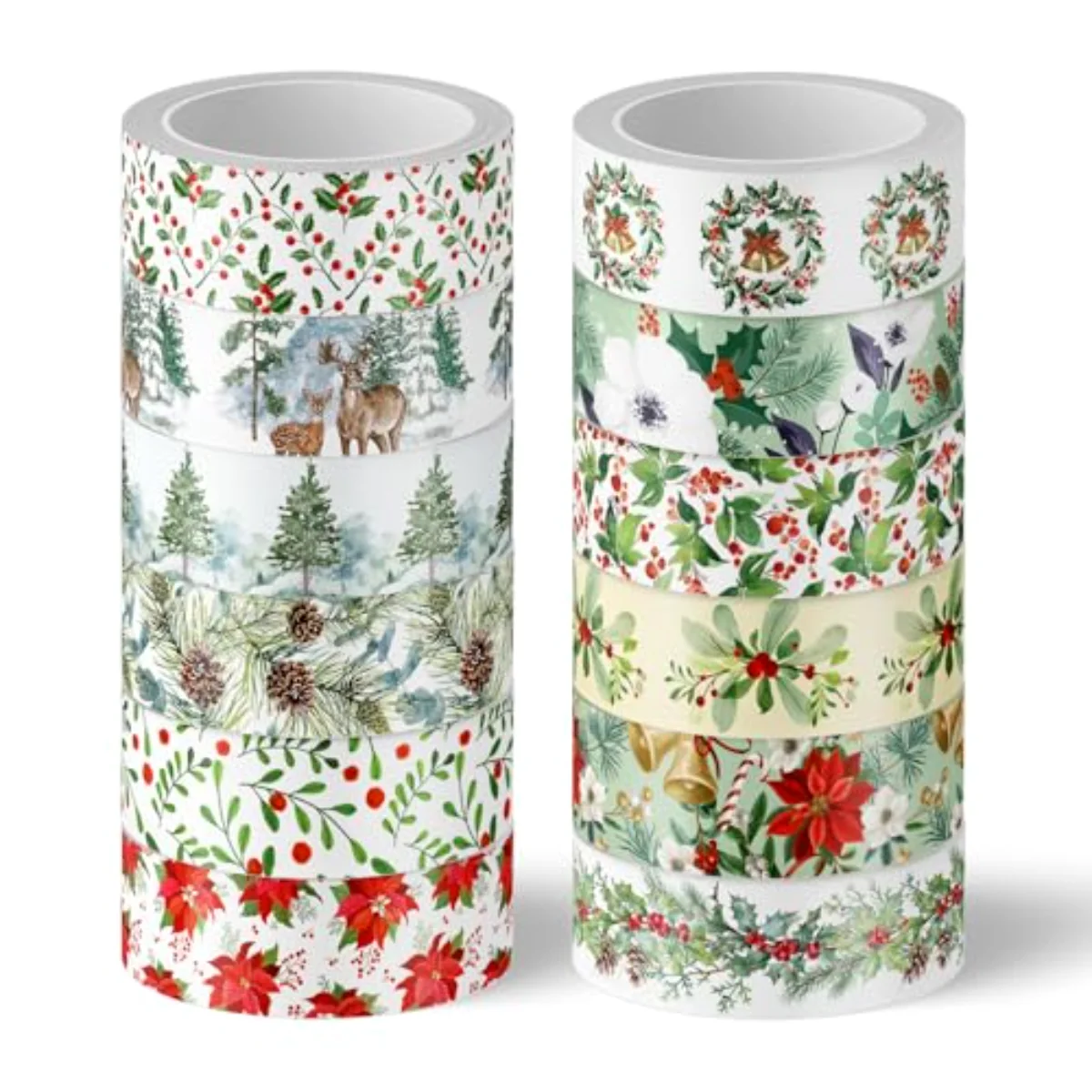 12 Rolls Christmas Floral Washi Tape Xmas Watercolor Berry Holly Leaves