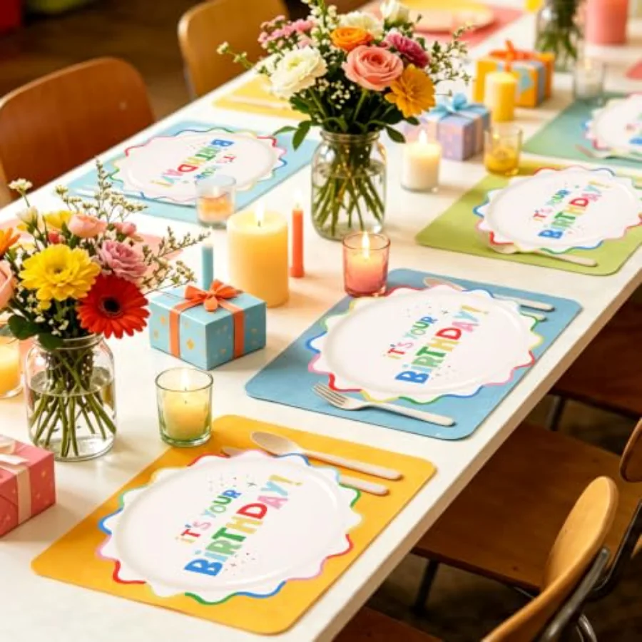 30Pcs Birthday Paper Plates, Colorful Scalloped, view 4