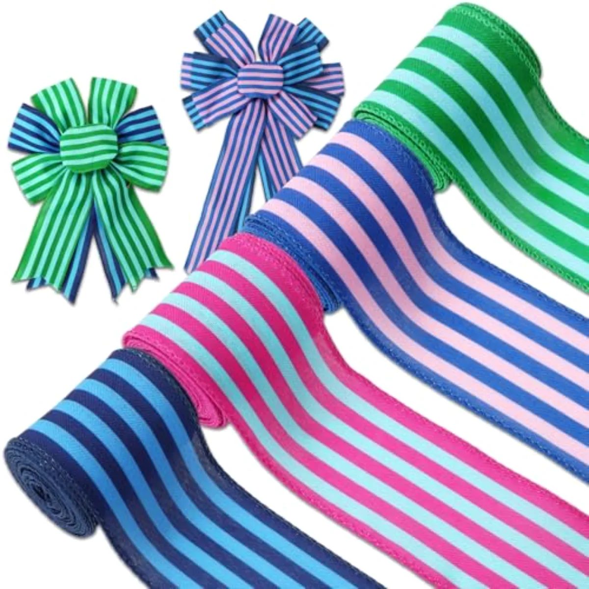 Colorful Stripe Wired Edge Ribbon 2.5 Inch Fabric Wrapping Ribbon for