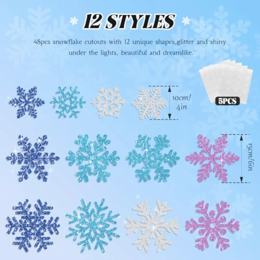 48Pcs Christmas Paper Cut-Outs Double-Sided Glitter Blue Purple Silver, view 3