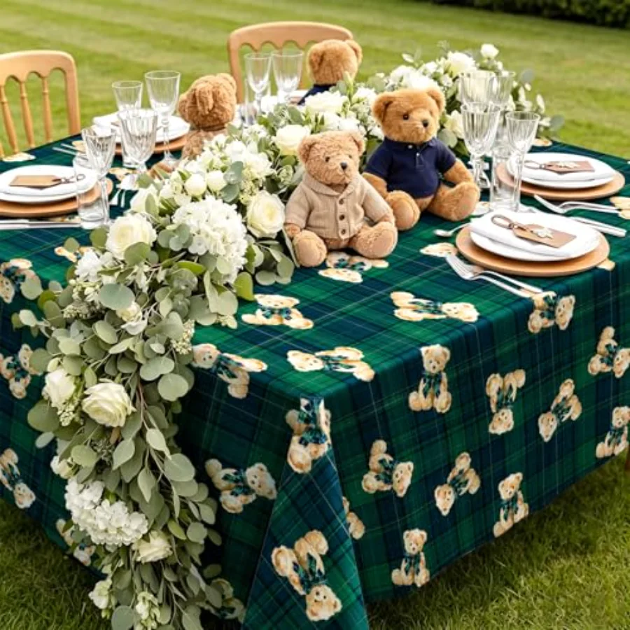 3Pcs Tartan Bear Plastic Tablecloth We Can Bearly Wait Baby Shower, view 4