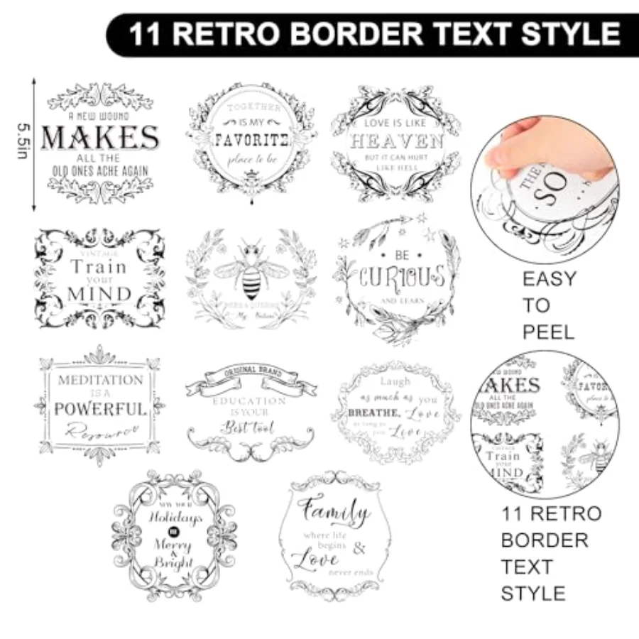 11 Sheets Vintage Word Rub on Transfer for Crafts Black Warm Letters Rub, view 2