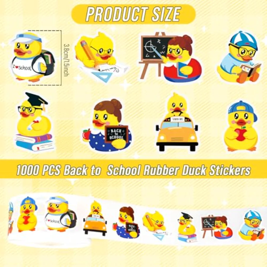 1000 Pcs Back to School Rubber Duck Roll Stickers Self-Adhesive Funny, view 2
