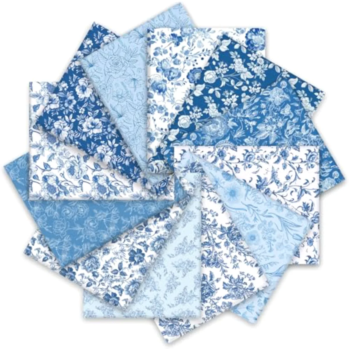 12 Pcs Vintage Floral Cotton Fabric Bundles Blue White Flower Fat Quarters