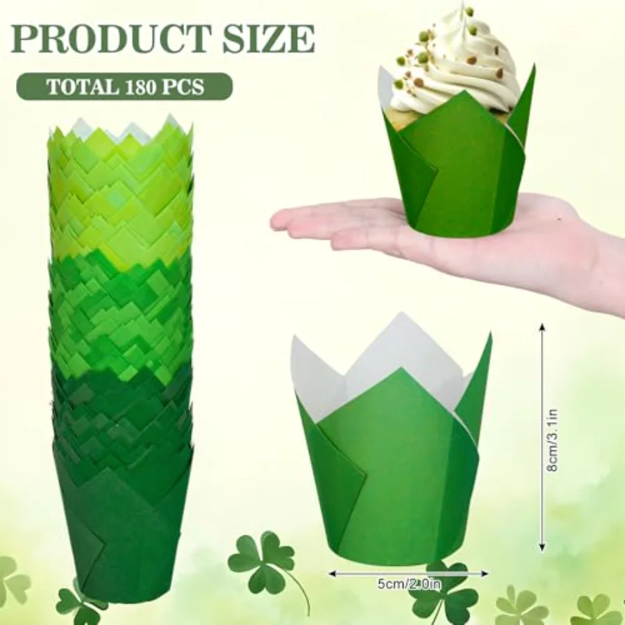 180Pcs Green Tulip Cupcake Liners Gradient Green Tulip Muffin Baking Cups, view 2