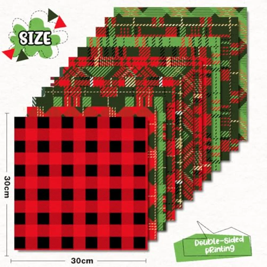 24Pcs Christmas Pattern Paper Plaid Scrapbook Specialty Paper Red Green, view 2