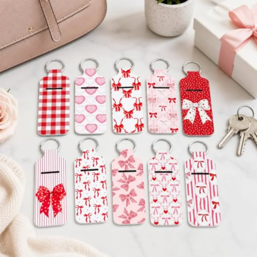 40Pcs Coquette Bow Lipstick Holder Keychain Red Bow Pocket Lip Balm Holder, view 4