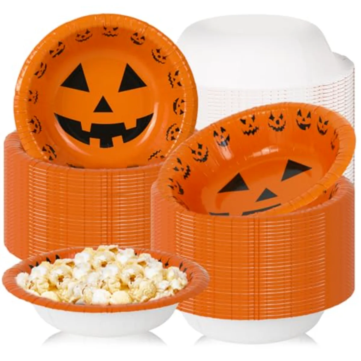 100Pcs Halloween Paper Bowls Orange Pumpkin Face Treat Snack Cups