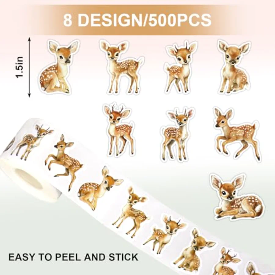 500Pcs Forest Deer Sticker Roll Watercolor Deer Stickers Woodland Animal, view 2