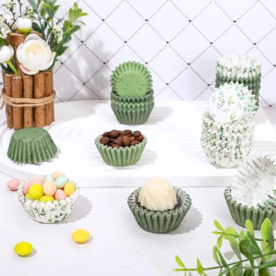 600Pcs Greenery Mini Cupcake Liners Eucalyptus Olive Leaf Cupcake Wrappers, view 4