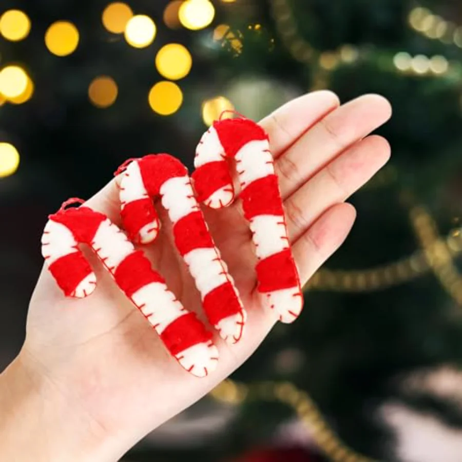 12Pcs Christmas Felt Hanging Ornament Red White Candy Cane for Xmas Tree, view 4