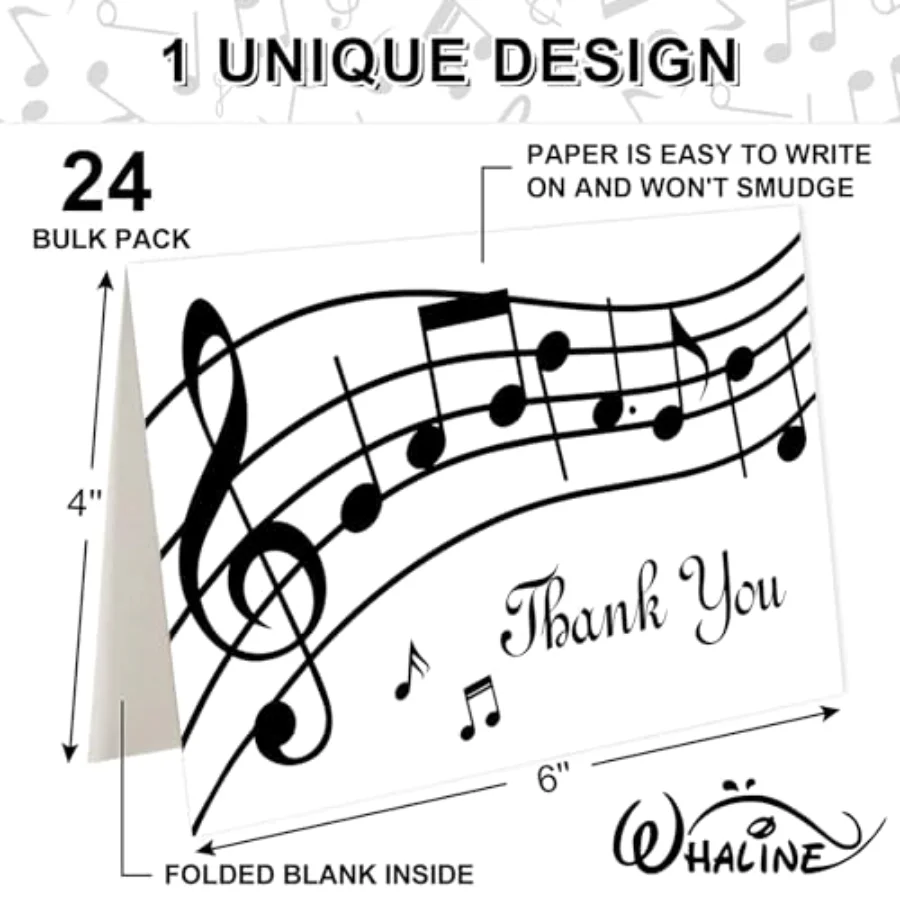 24 Pcs Musical Notes Thank You Cards Greeting Cards Music Theme Note Card, view 2