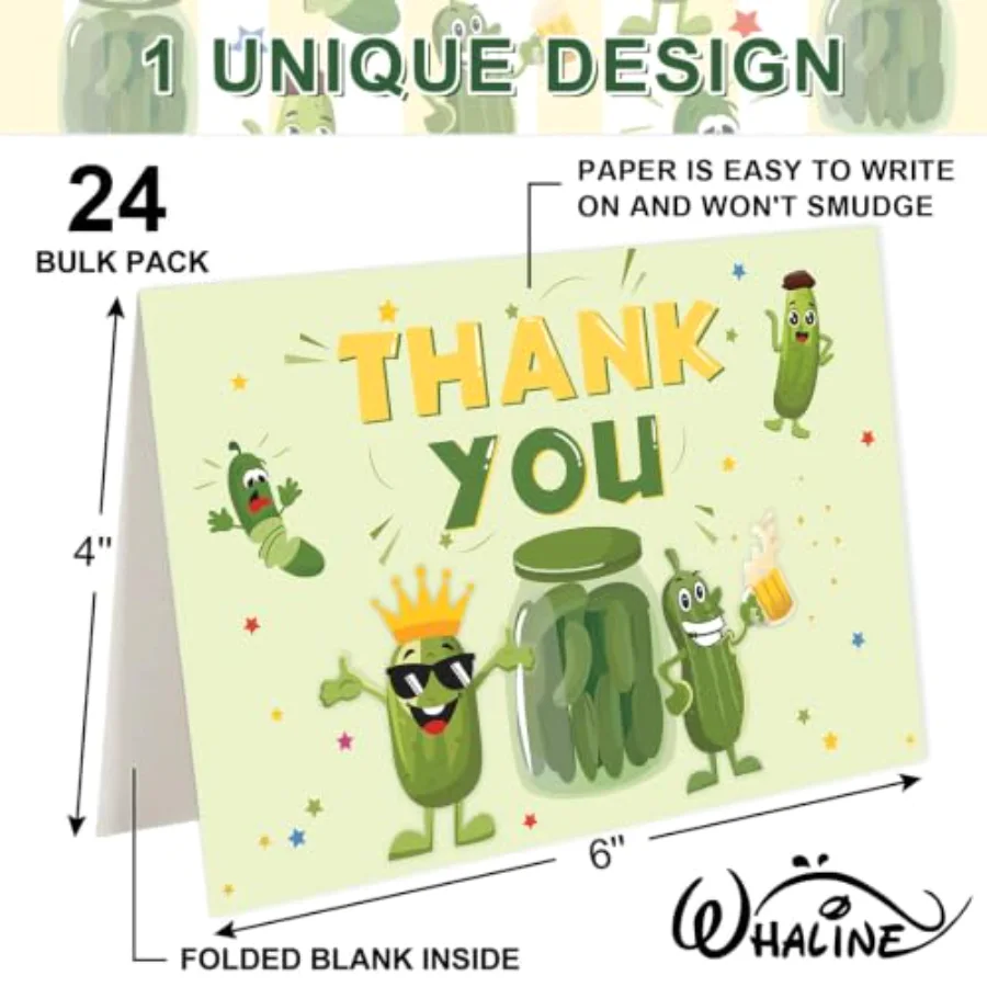 24 Pack Funny Pickle Party Thank You Cards Green Cucumber Greeting Card, view 2