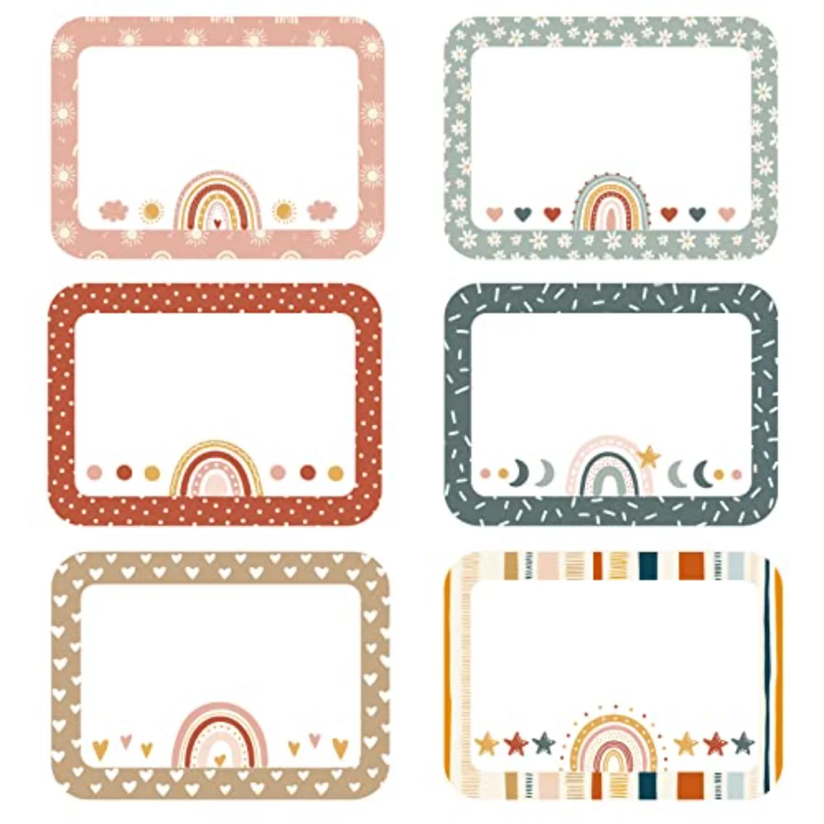 144Pcs Boho Rainbow Name Tag Stickers Back to School Boho Classroom Decor